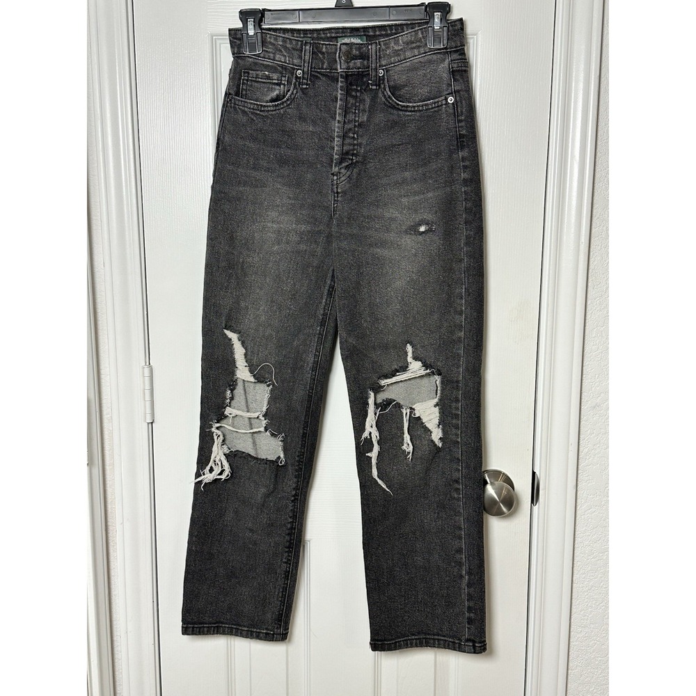 Wild Fable Highest Rise Straight Women's Sz 00 Black Denim Distressed Jeans‎